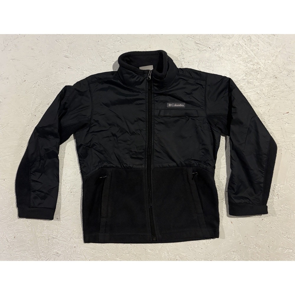 Columbia Fleece Jacket Full Zip Youth Small Gray Black Mock Neck Winter